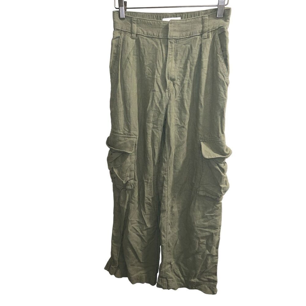✨Abercrombie & Fitch Linen-Blend Tailored Ultra Wide-Leg Cargo Sz S Green Pants✨ - Picture 8 of 9